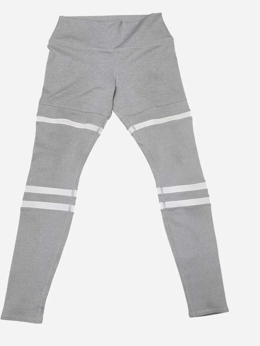 ALO Yoga Grey Leggings with White Stripe Accents